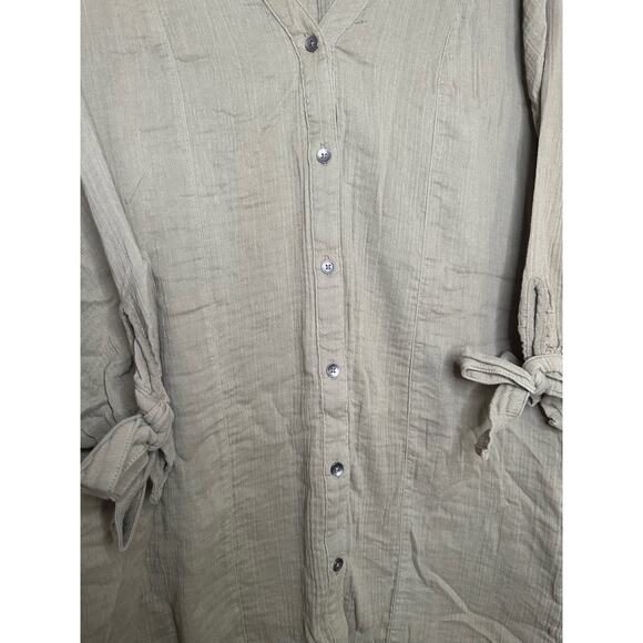 Splendid Olive Green Half Sleeve Button Down Whipstitch Mini Dress Size Medium - Picture 4 of 7